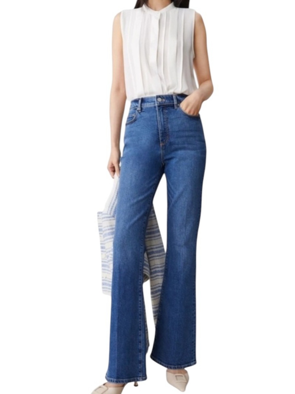 NWT Ann Taylor Petites High-Rise Flare Jeans Medium Wash sz 4P